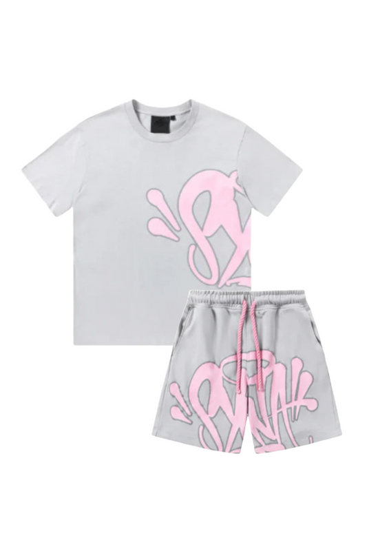 Graffiti Short Set Pink Grey